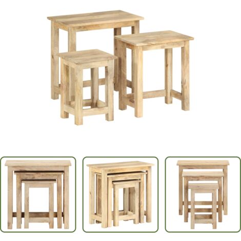 Mesas de madera -  Mesas apilables 3 unidades madera maciza de mango