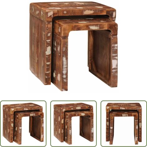 Mesas de madera -  Mesas Nido 2 pcs Marrón Madera sólida recuperada