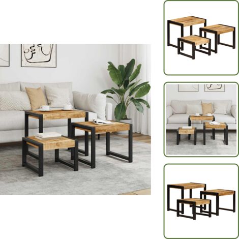 Mesas de madera - vidaXL Mesas apilables 3 unidades madera maciza de mango - Mesas de madera maciza