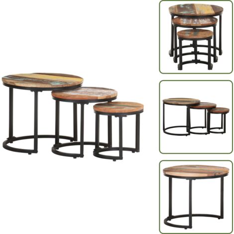 Mesas de madera - vidaXL Mesitas auxiliares 3 piezas madera maciza reciclada - Mesas industriales