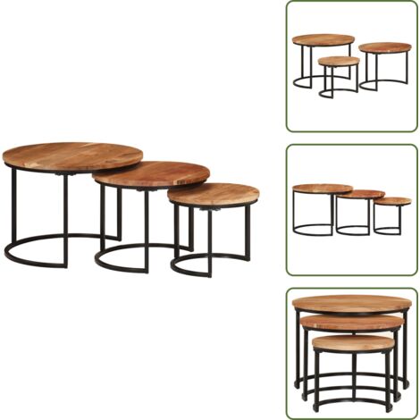 Mesas de noche - vidaXL Mesas apilables 3 piezas madera maciza de acacia - Mesas auxiliares