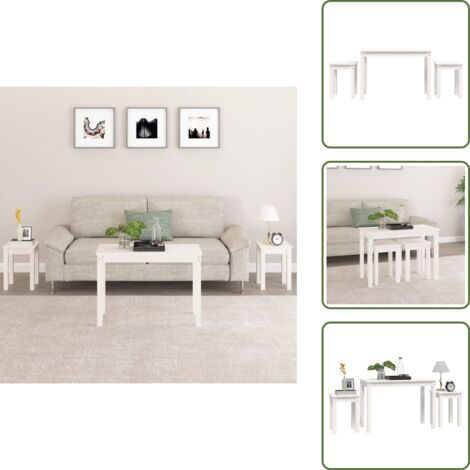 Mesas multifuncionales - vidaXL Mesas apilables 3 piezas madera maciza de pino blanco - Mesas para salón