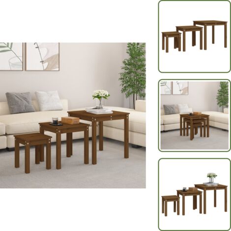 Mesas multifuncionales - vidaXL Mesas apilables 3 piezas madera maciza de pino marrón miel - Mesas para salón