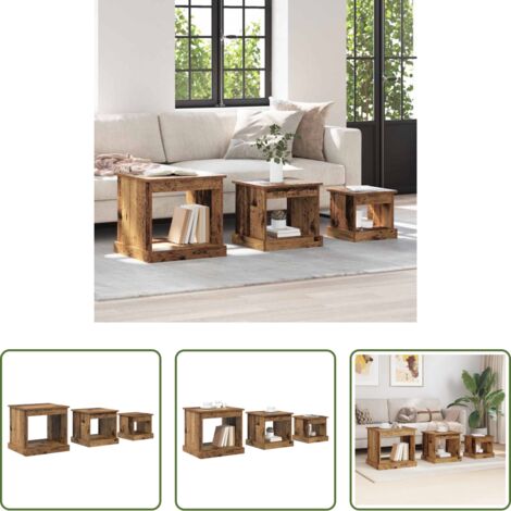 Mesas nido -  Mesa de Café 3 pcs Madera Vieja Madera contrachapada