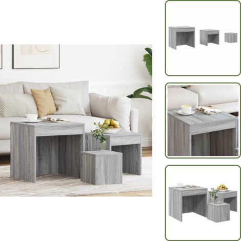 Mesas para dormitorio - vidaXL Mesas apilables 3 pzas madera contrachapada color gris Sonoma - Mesas multiuso