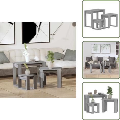 Mesas para dormitorios - vidaXL Mesas apilables 3 pzas madera contrachapada color gris Sonoma - Mesas multiusos
