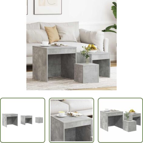 Mesas para salón -  Mesas apilables 3 piezas madera contrachapada gris hormigón