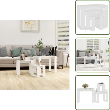 Mesas para salón - vidaXL Mesas nido 3 piezas de madera de ingeniería blanca - Mesas para dormitorio