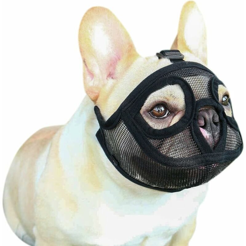 AlwaysH Mesh Dog Muzzle Short Snout Dog Muzzle Dog Trainer Adjustable French Bulldog Muzzle Anti Biting/Chewing/Barking Mouth Cover For Bulldog An