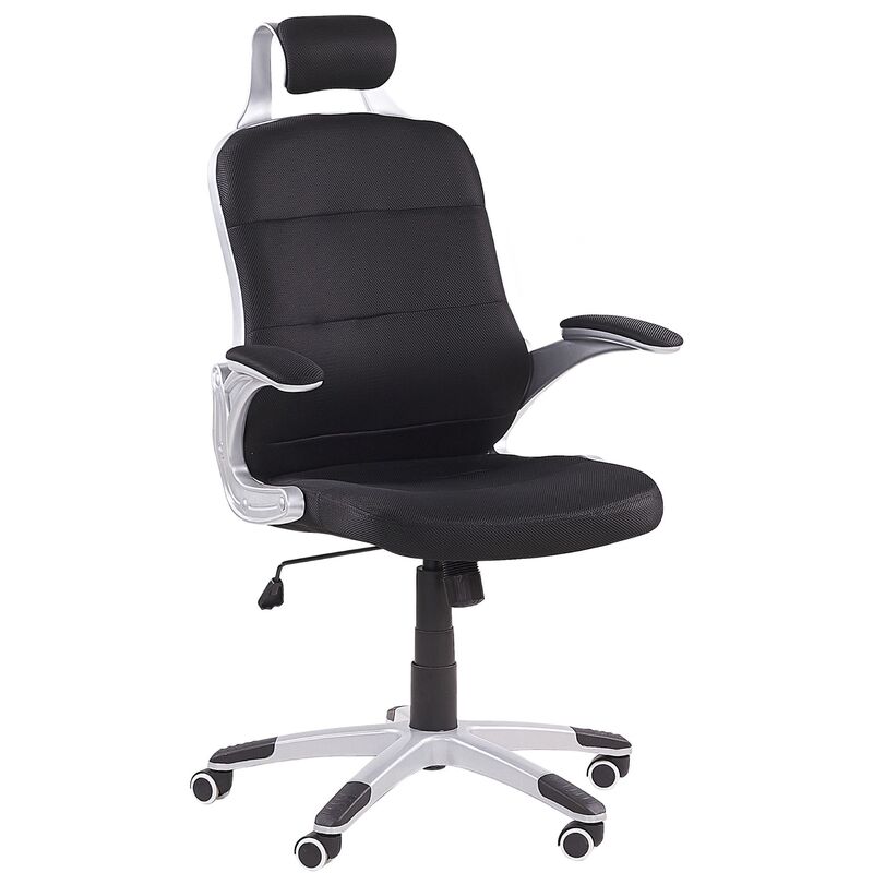 Modern Swivel Office Chair Black Mesh Adjustable Silver Base Headrest Premier