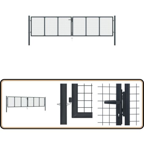 Mesh-Gartentor Verzinkter Stahl 400 x 125 cm Grau - Gartentor - Zaun - Metalltor - Stahltür - Einfahrtstor
