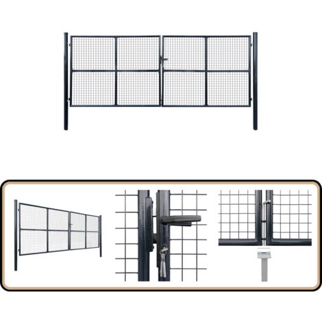 Mesh-Gartentor Verzinkter Stahl 400 x 150 cm Grau - Gartentor - Zaun - Metalltor - Stahltür - Einfahrtstor
