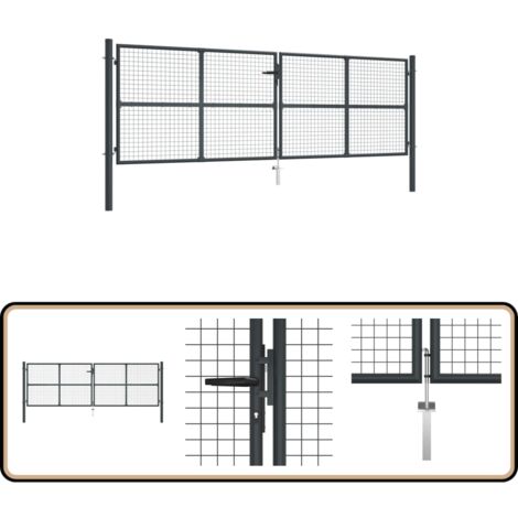 Mesh-Gartentor Verzinkter Stahl 400 x 175 cm Grau - Gartentor - Zaun - Metalltor - Stahltür - Einfahrtstor
