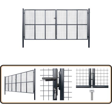 Mesh-Gartentor Verzinkter Stahl 400 x 175 cm Grau - Gartentor - Zaun - Metalltor - Stahltür - Einfahrtstor