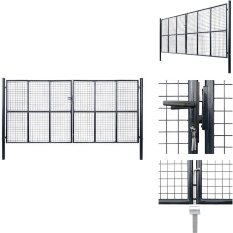 Mesh-Gartentor Verzinkter Stahl 400 x 200 cm Grau - Gartentor - Zaun - Metalltor - Stahltür - Einfahrtstor