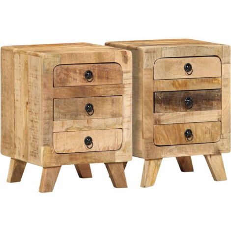 Mesilla de noche 2 uds 37x32x50 cm madera mango rugosa vidaXL