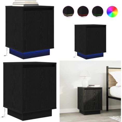 Mesilla de noche con luces LED negra 38x34x50 cm - Luces LED - Mesita de noche con luces