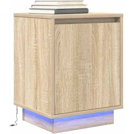 Mesilla de noche con luces LED roble  38x34x50 cm