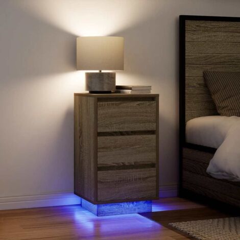 Mesilla de noche con luces LED roble  38x34x65 cm
