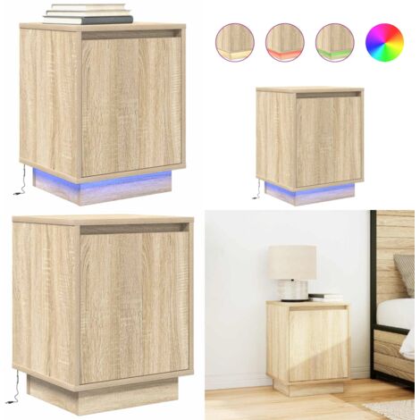 Mesilla de noche con luces LED roble Sonoma 38x34x50 cm - Mesita de noche con luces RGB - Mesita de noche con luz LED