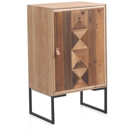 Mesilla De Noche De Madera Reciclada 1 Puerta Y Base De Metal