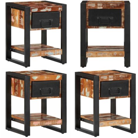Mesilla de noche multicolor 35x34x45 cm madera maciza reciclada - Madera maciza - Mango