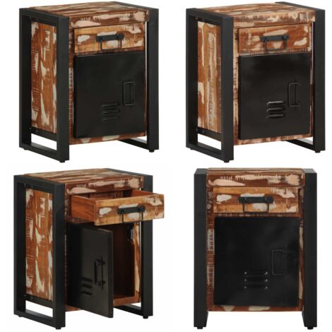 Mesilla de noche multicolor 40x30x50 cm madera maciza reciclada - Madera maciza - Mango