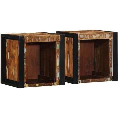 Mesilla de noche multicolor 40x35x40 cm madera maciza reciclada vidaXL
