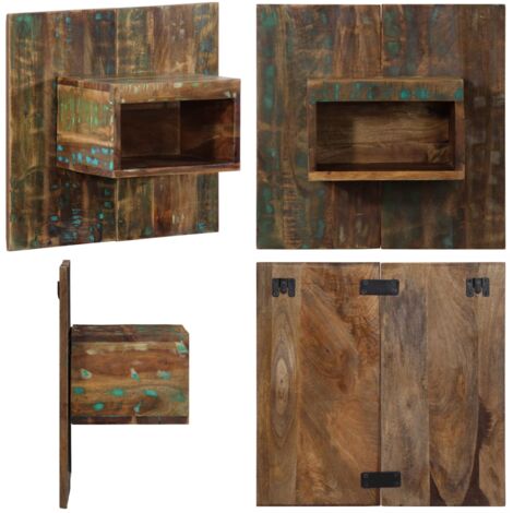 Mesilla de noche multicolor 50x27x50 cm madera maciza reciclada - Mesita de noche de pared - Madera reciclada