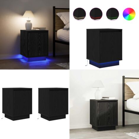 Mesillas de noche con luces LED 2 uds negro 38x34x50 cm - Luz led - Mesita de noche con luz led