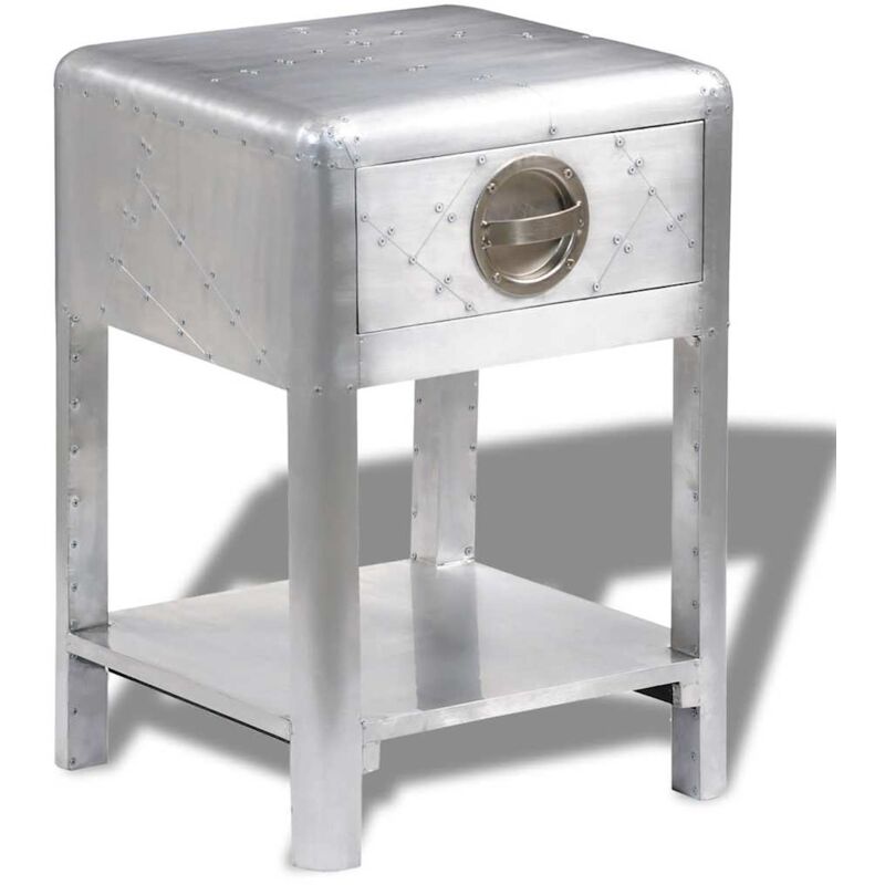 

Mesita de estilo aviador con 1 cajón vintage - Plateado - Vidaxl