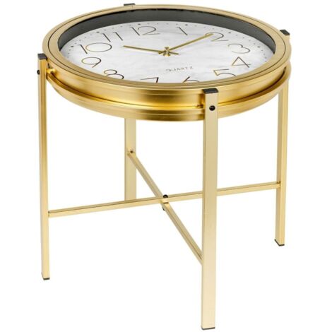 Mesita auxiliar con reloj dorada Home&Styling