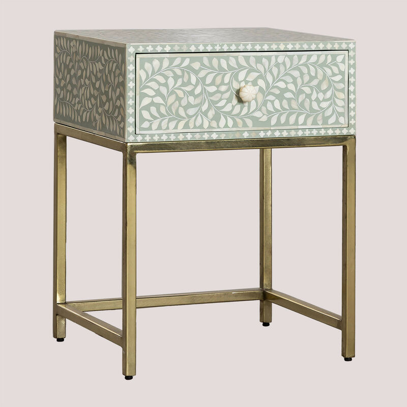 

Mesita Auxiliar en MDF y Acero Amber Mousse Celadón - Beige Crema - Sklum