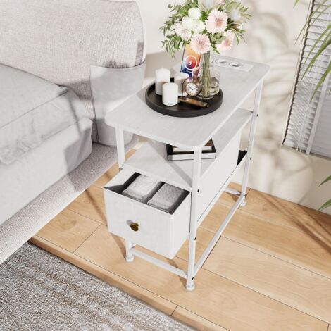 Mesita auxiliar - Mesa auxiliar - 1 cajón - 60 x 30 x 62 cm - con regleta integrada - Diseño moderno y fácil recarga - Blanco