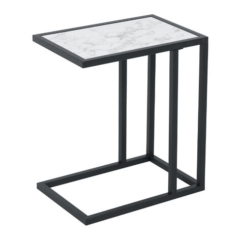 Mesita Auxiliar Mesa Lateral para Sofá Moderna con Superficie Imitación Mármol Estructura de Metal Ahorro de Espacio 45x30x51,5 cm