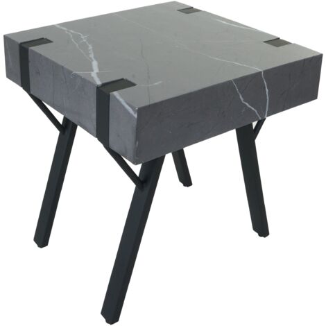 Mesita auxiliar mesita de noche 50x50x50 cm estructura de hierro tablero de MDF aspecto mármol gris 040008497