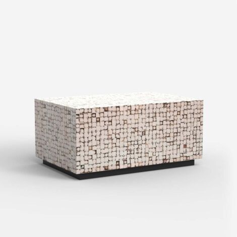 Mesita auxiliar rectangular de madera artesanal con incrustaciones Kala