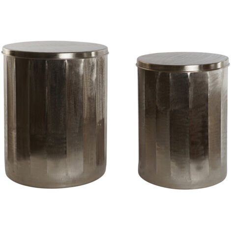 Mesita Auxiliar Set 2 Metal 42X42X52 Tapa Dorado