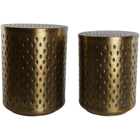 Mesita Auxiliar Set 2 Metal 43X43X54 Tapa Dorado