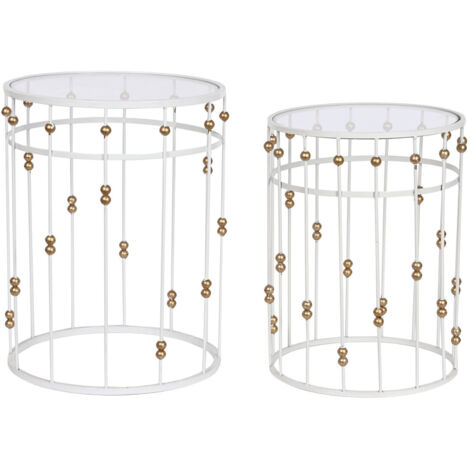 Mesita Auxiliar Set 2 Metal Cristal 42X42X55 38X50