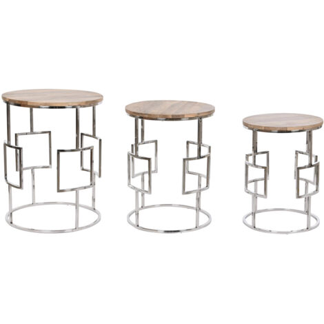 Mesita Auxiliar Set 3 Mango Acero 49,5X49,5X62
