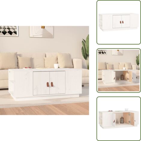 Mesita auxiliar - vidaXL Mesa de centro de madera maciza de pino blanco 100x50x41 cm - Mesa de salón