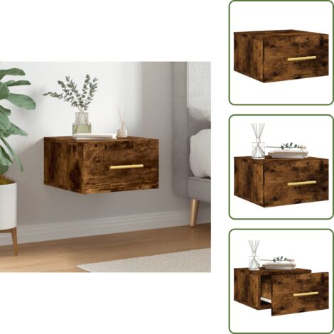 Mesita auxiliar - vidaXL Mesita de noche de pared color roble ahumado 35x35x20 cm - Almacenamiento