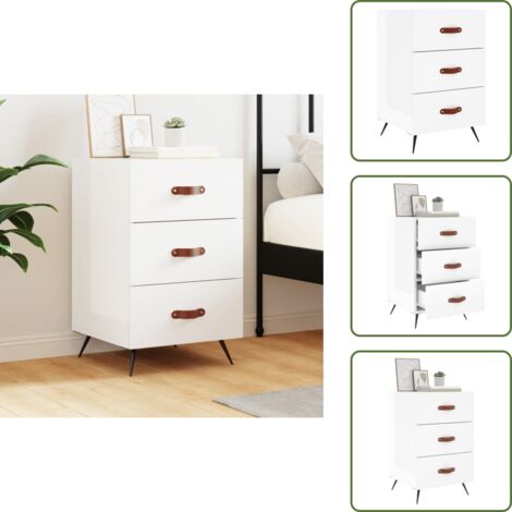 Mesita auxiliar - vidaXL Mesita de noche madera de ingeniería blanco brillo 40x40x66 cm - Muebles modernos