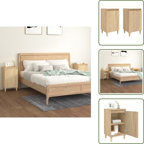 Mesita auxiliar - vidaXL Mesitas de noche 2 uds madera contrachapada roble 40x35x70 cm - Almacenamiento