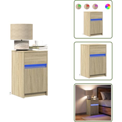 Mesita con cajón - vidaXL Mesita de noche con luces LED madera de ingeniería roble Sonoma - Luces rgb