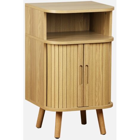 Mesita con efecto madera ranurada, 2 puertas correderas