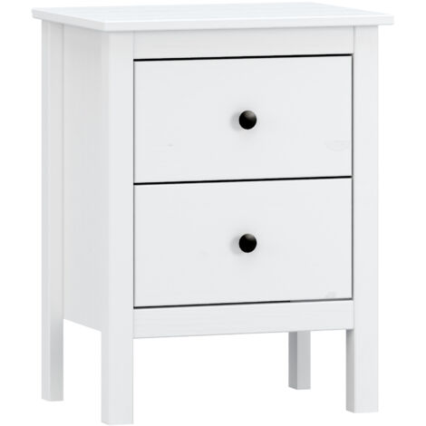 Mesita de 2 cajones de madera maciza color Blanco. (Alto 62 cm/Ancho 48 cm/Fondo 36 cm)