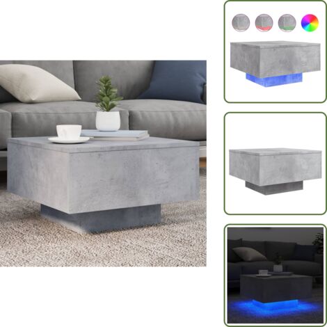 Mesita de centro - vidaXL Mesa de centro con luces LED gris hormigón 55x55x31 cm - Mesa de salón