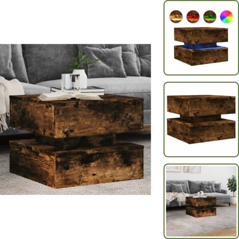 Mesita de centro - vidaXL Mesa de centro con luces LED roble ahumado 50x50x40 cm - Mesa de salón